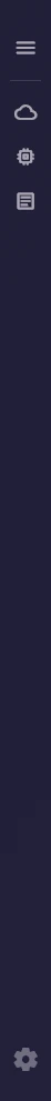 The collapsed sidebar rail: the expand button at the top, then cloud, chip and page icons for provider, model and system prompt, and a gear icon at the bottom.