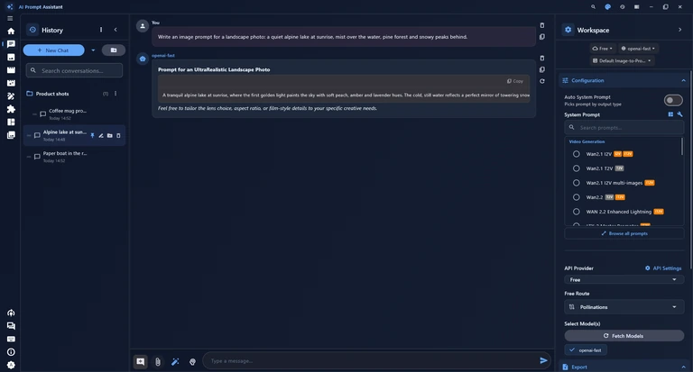The Chat tab with the Ocean Blue palette in dark mode: deep blue backgrounds and blue accents.
